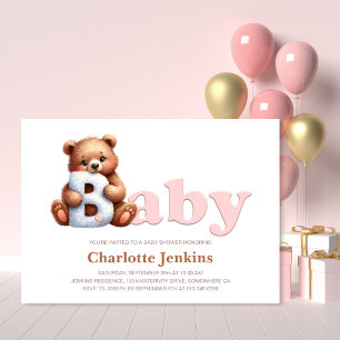 Pink Teddy Bear Baby Dusche Einladung