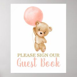 Pink Teddy Bear Baby Dusche Girl Sign Gästebuch