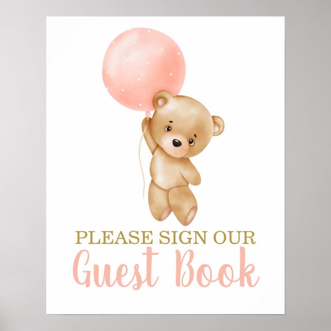 Pink Teddy Bear Baby Dusche Girl Sign Gästebuch (Vorne)