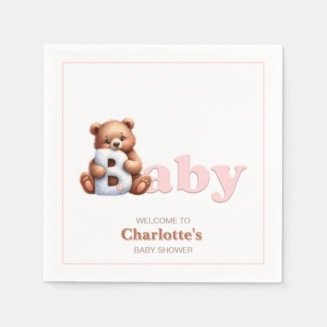 Pink Teddy Bear Baby Dusche Serviette (Vorderseite)