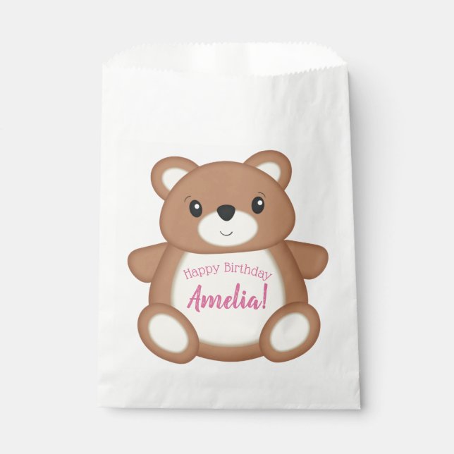 Pink Teddy Bear Baby Geburtstagsparty Geschenktütchen (Vorderseite)