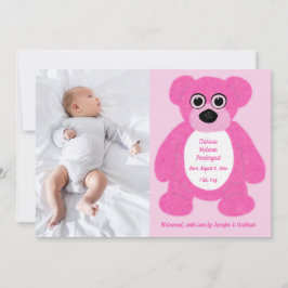 Pink Teddy Bear Baby Girl Birth Annoucement Einladung