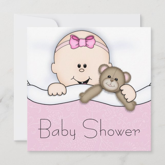 Pink Teddy Bear Baby Girl Dusche Einladung (Vorderseite)