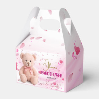 Pink Teddy Bear Baby Shower Favor Box- Editable Geschenkschachtel