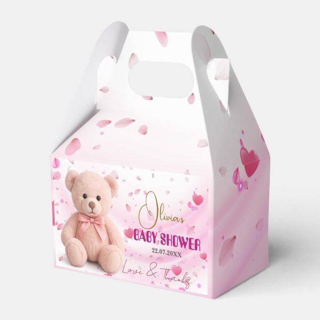 Pink Teddy Bear Baby Shower Favor Box- Editable Geschenkschachtel (Vorderseite)