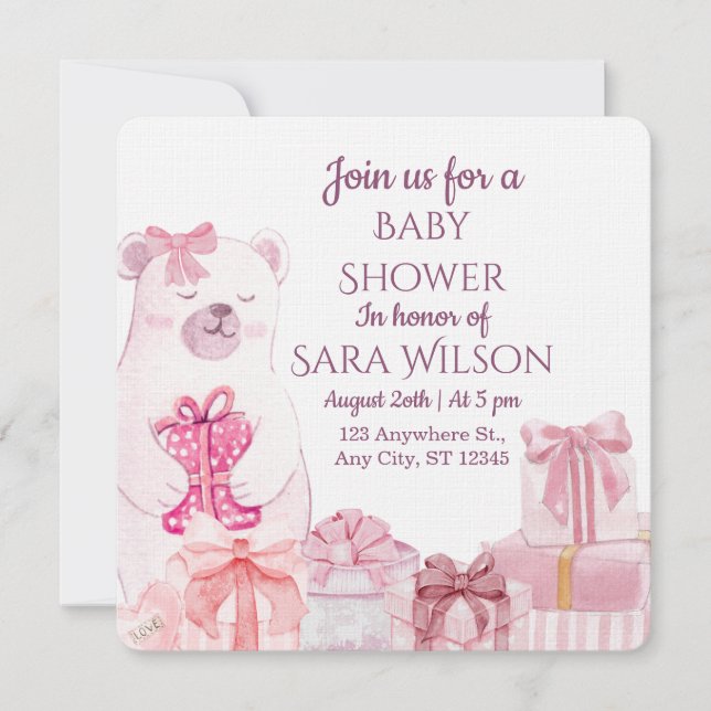 Pink Teddy Bear Baby Shower Invitation Einladung (Vorderseite)