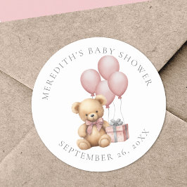 Pink Teddy Bear Baby Shower Klassischer Rundaufkle Runder Aufkleber