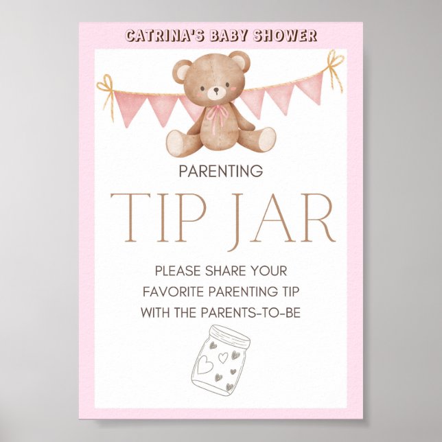 Pink Teddy Bear Babydusche Schild (Vorne)