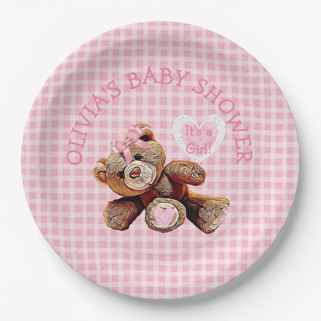 Pink Teddy Bear Babydusche Teller (Vorderseite)
