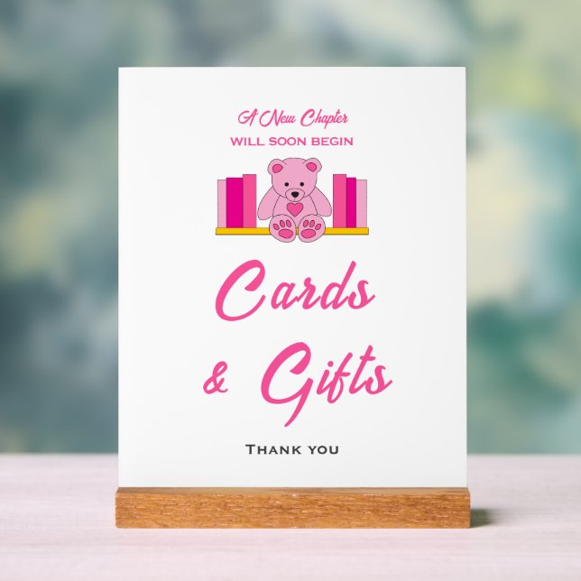 Pink Teddy Bear Babyduschkarten & Geschenke Unters Acrylschild (Neutral)