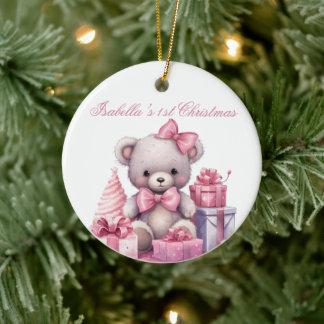 Pink Teddy Bear Baby's First Christmas Keramik Ornament