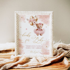 Pink Teddy Bear Balloon Baby Girl Books for Baby Poster
