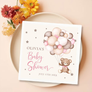 Pink Teddy Bear Balloon Babydusche Napkins Serviette