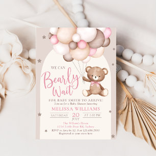 Pink Teddy Bear Balloon Babydusche warten Einladung