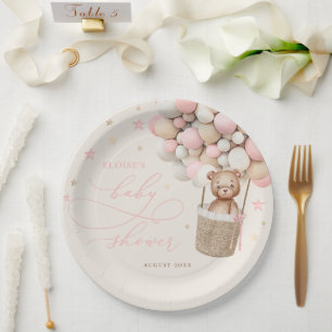 Pink Teddy Bear Balloon Babydusche warten Pappteller