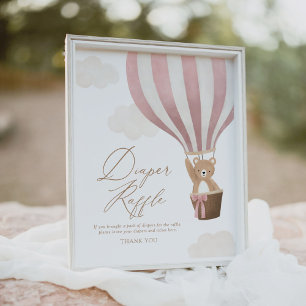 Pink Teddy Bear Balloon Babydusche Windelwanne Poster