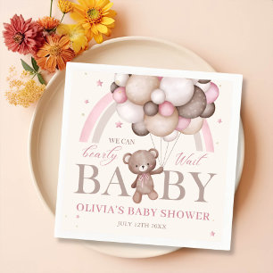 Pink Teddy Bear Balloon Girl Baby Dusche Napkins Serviette