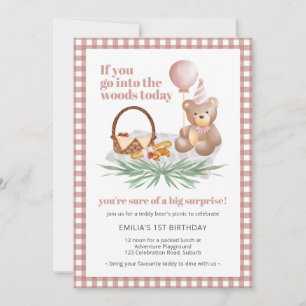 Pink Teddy Bear Balloon Picnic: 1. Geburtstag Einladung