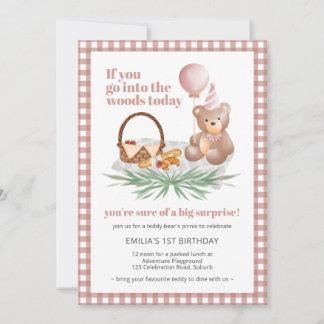 Pink Teddy Bear Balloon Picnic: 1. Geburtstag Einladung