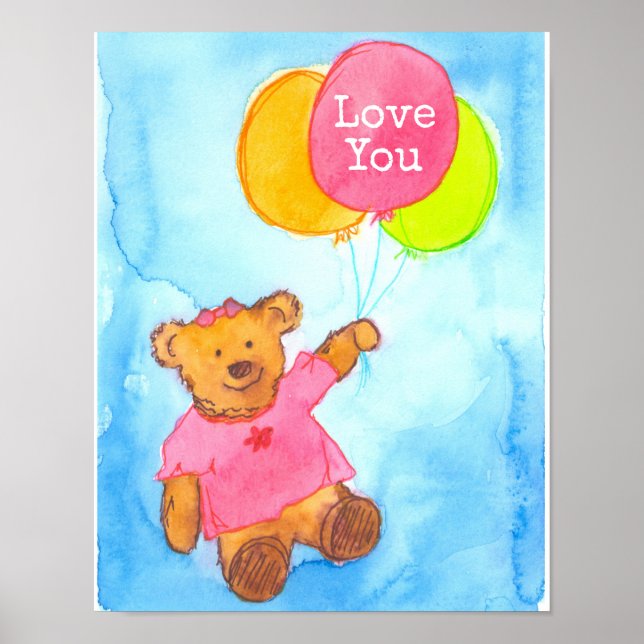 Pink Teddy Bear Balloons Liebe You Poster (Vorne)