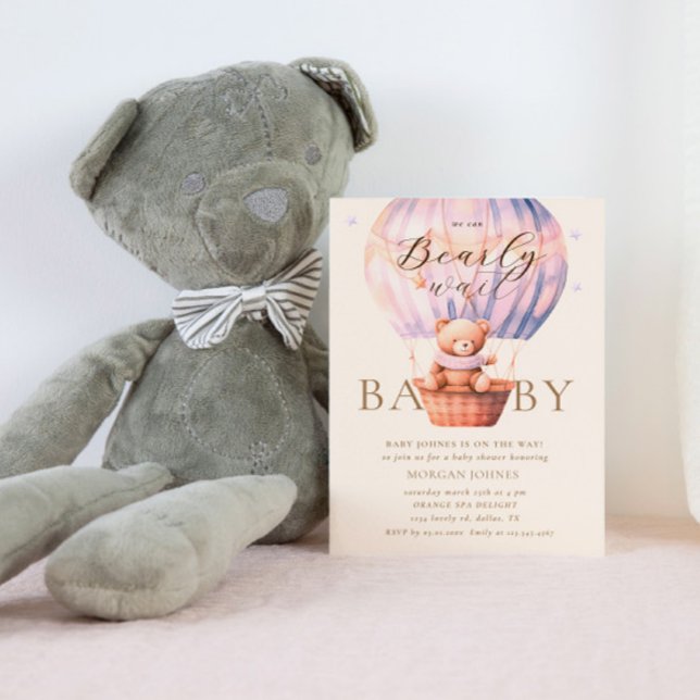 Pink Teddy Bear Bear Bearly Wait Baby Dusche Einladung (Von Creator hochgeladen)