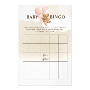 Pink Teddy Bear BINGO Baby Showspiele Flyer