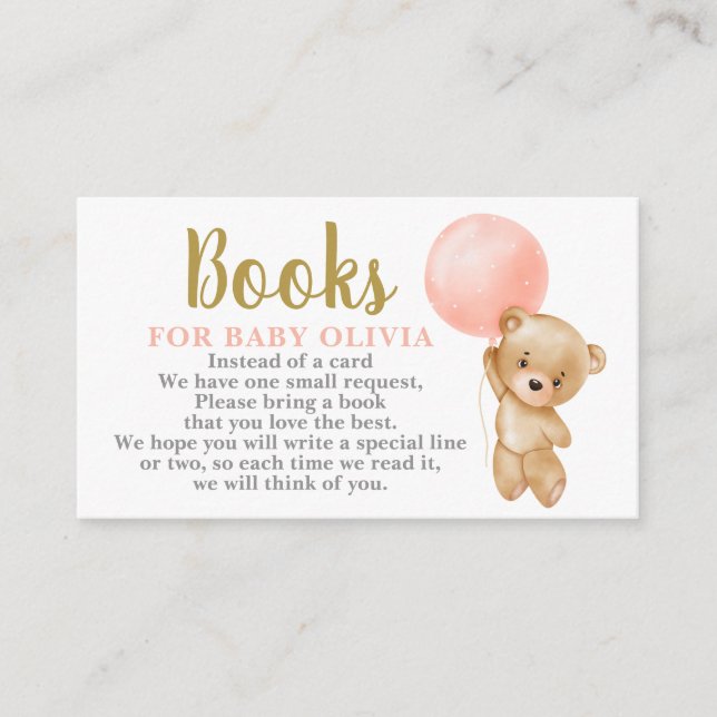 Pink Teddy Bear Books for Baby Request Card Begleitkarte (Vorderseite)
