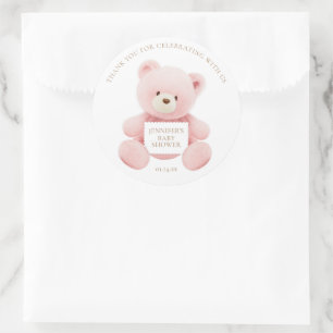 Pink Teddy Bear Danke Runder Aufkleber