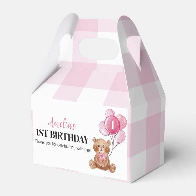 Pink Teddy Bear Erstgeburt Party Gefälligkeitsbox Geschenkschachtel (Vorderseite)
