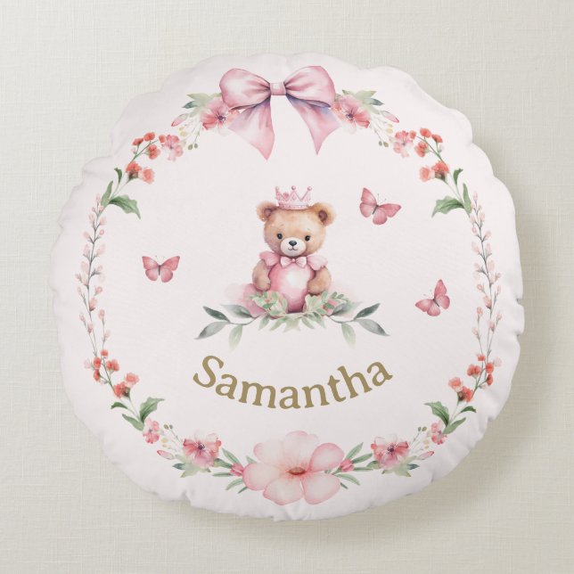 Pink Teddy Bear Fantasien Rundes Kissen (Vorderseite)