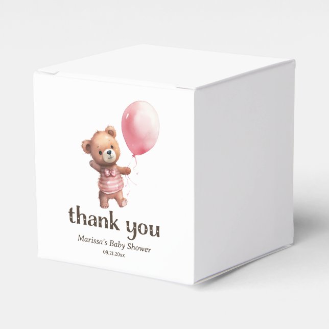 Pink Teddy Bear Girl Babydusche Danke Geschenkschachtel (Vorderseite)