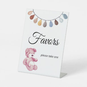 Pink Teddy Bear Girl Babydusche Favor Tablescape Sockelschild