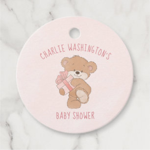 Pink Teddy Bear Girl Babydusche Geschenkanhänger
