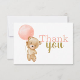 Pink Teddy Bear Girl Danke Note Card Mitteilungskarte