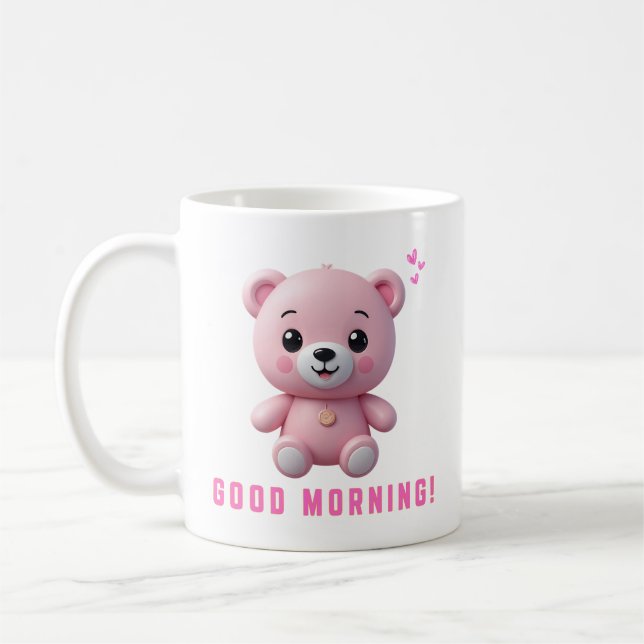 Pink Teddy Bear Good Morning Tasse | Niedliches Ge (Links)