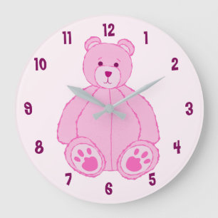 Pink Teddy Bear Große Wanduhr
