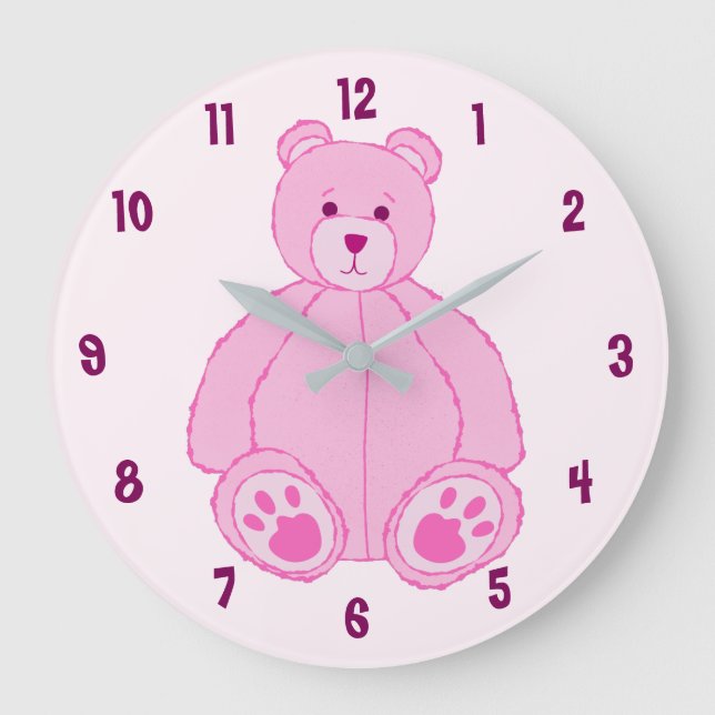 Pink Teddy Bear Große Wanduhr (Vorderseite)