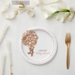 Pink Teddy Bear Heißluftballon Babydusche Custom Pappteller