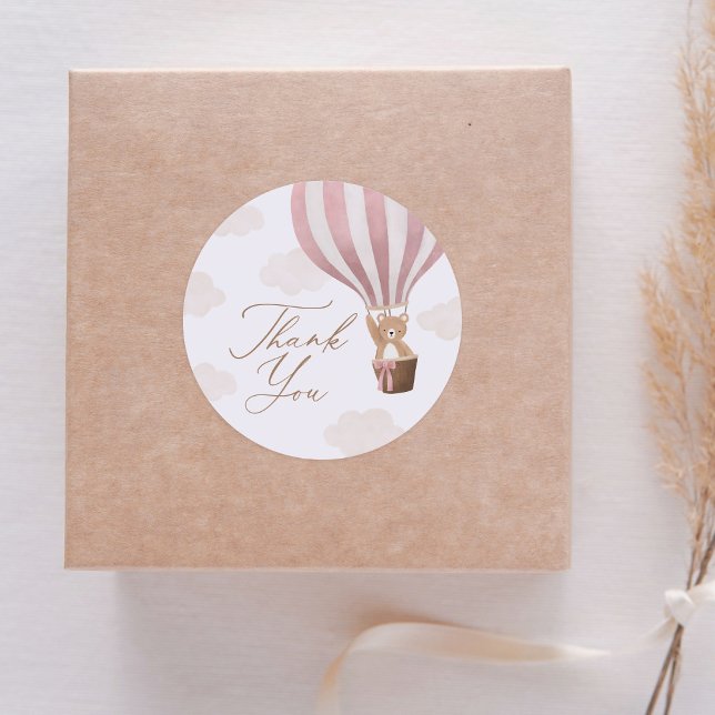 Pink Teddy Bear Hot Air Ballon Babydusche Runder Aufkleber (Von Creator hochgeladen)