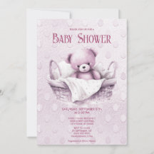 Pink Teddy Bear in Basket Baby Dusche Einladung