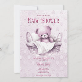 Pink Teddy Bear in Basket Baby Dusche Einladung