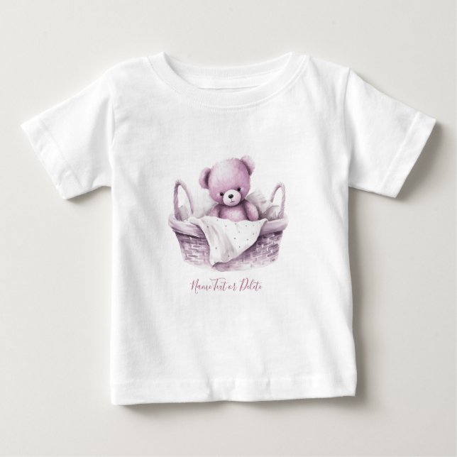 Pink Teddy Bear in Basket Baby T - Shirt (Vorderseite)