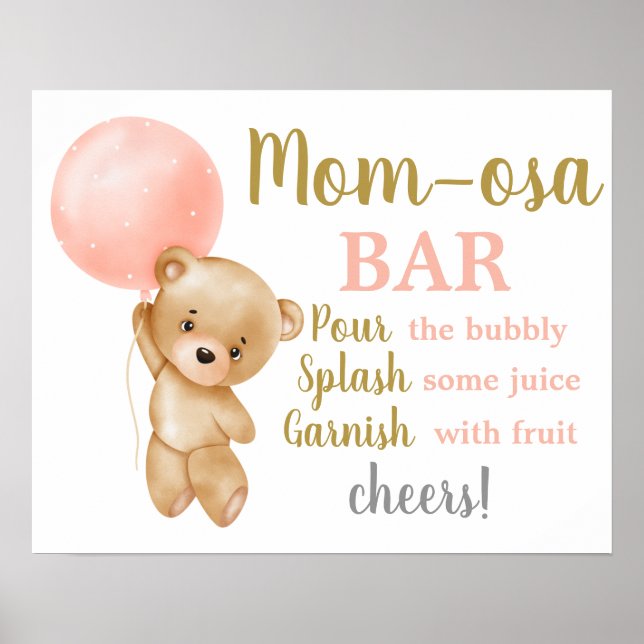 Pink Teddy Bear Momosa Bar Girl Schild (Vorne)