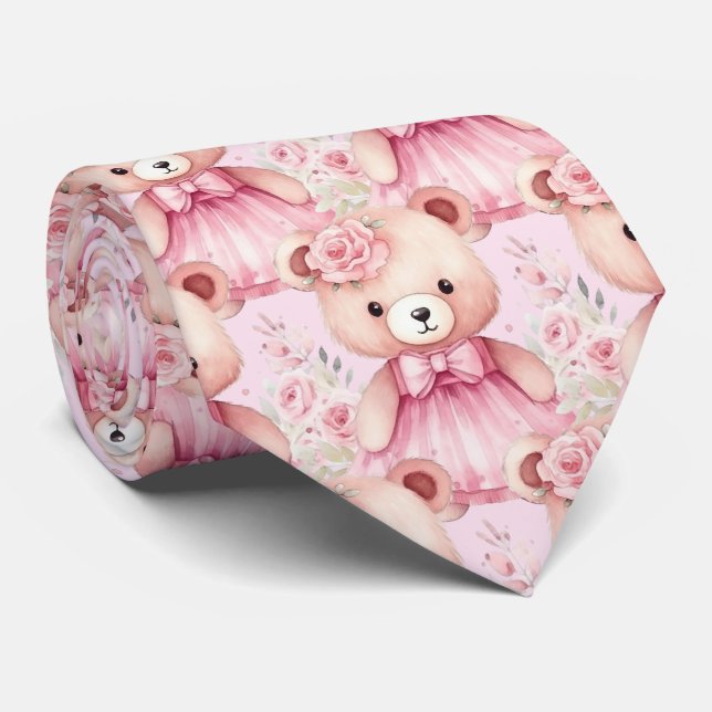 Pink Teddy Bear Neck Tie Krawatte (Gerollt)