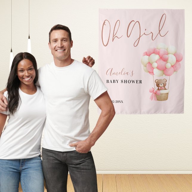 Pink Teddy Bear Oh Girl Balloon Baby Dusche Party Wandteppich (Von Creator hochgeladen)