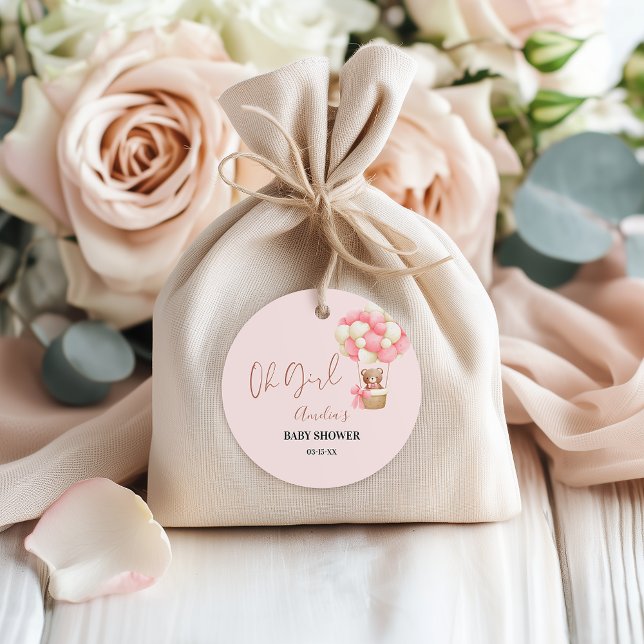 Pink Teddy Bear Oh Girl Balloon Babydusche Geschenkanhänger (Von Creator hochgeladen)