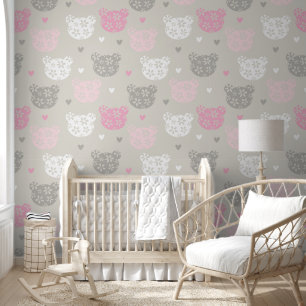 Pink Teddy Bear Ohren Lacy-Wand bedeckt Tapete