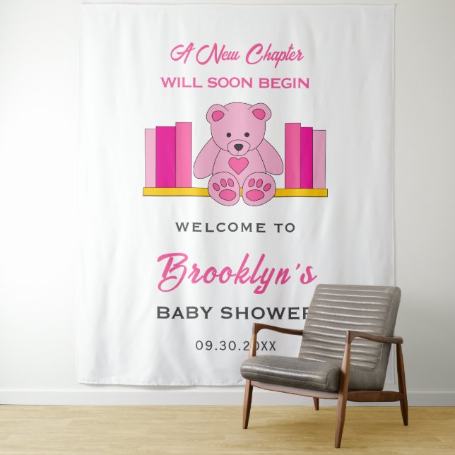 Pink Teddy Bear Storybook Babydusche Hintergrund Wandteppich (Beispiel)