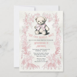 Pink Teddy Bear Toile Wasserfarben Babydusche Einladung