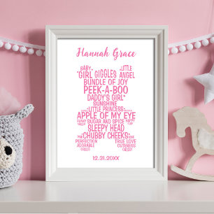 Pink Teddy Bear Typografy Baby Poster